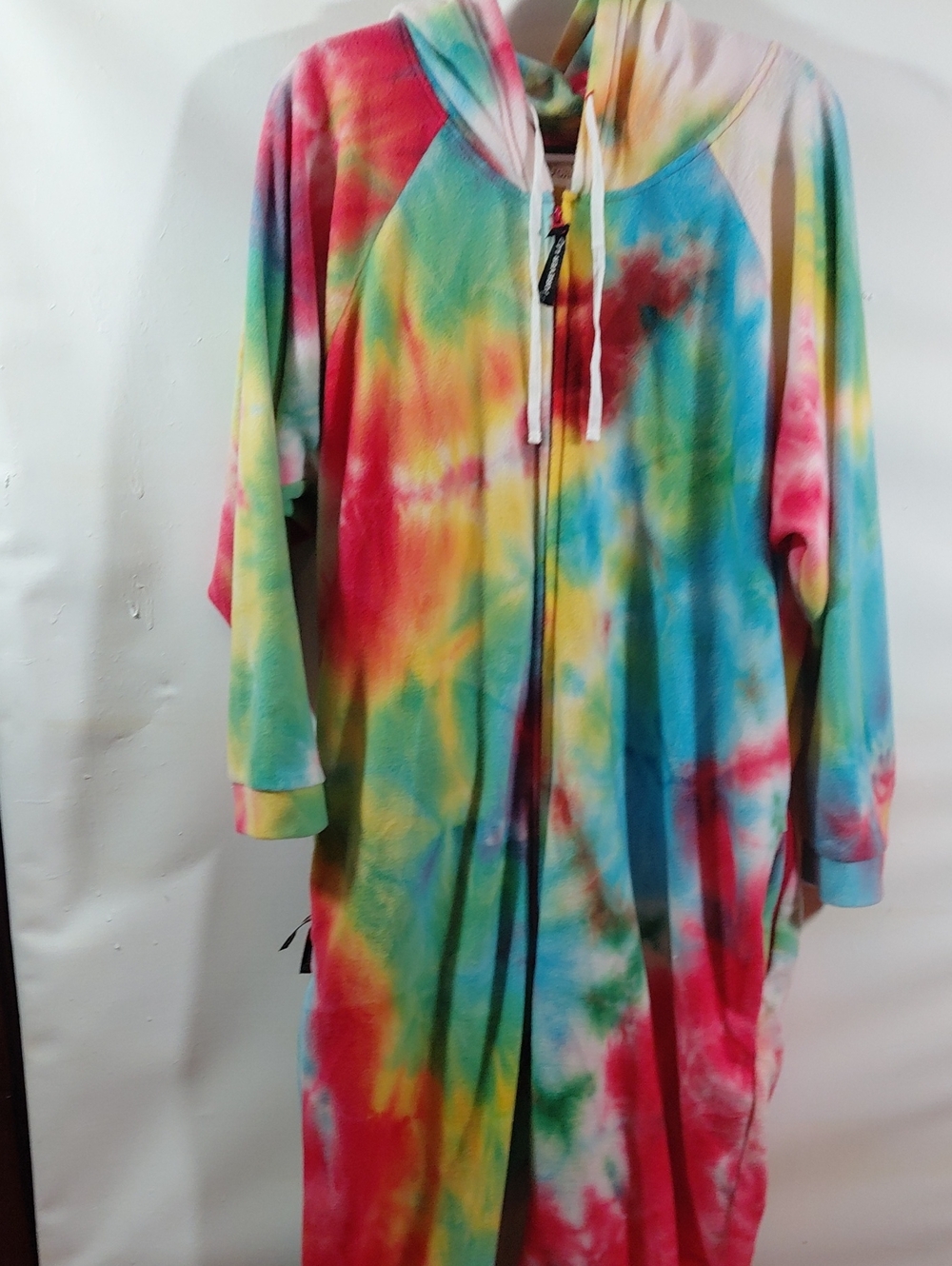 Forever Lazy Adults Tie-Dye Hooded One-Piece Flannel Zippers Pajamas Small